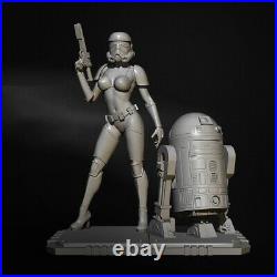 1/6 300mm Resin Figure Model Kit Star Wars Girl Stormtrooper R2-D2 Unpainted