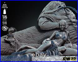 Leia and Jabba the Hutt Diorama 3D Printed Figure, Star Wars Scene, Unpainted