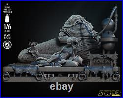Leia and Jabba the Hutt Diorama 3D Printed Figure, Star Wars Scene, Unpainted