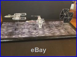 Pro built 1/144 X-wing, Y-wing and Tie fighter with custom base Death Star