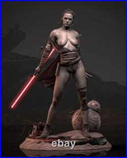 Rey 3D Printed Figure, Star Wars Jedi Hero Statue, Unpainted